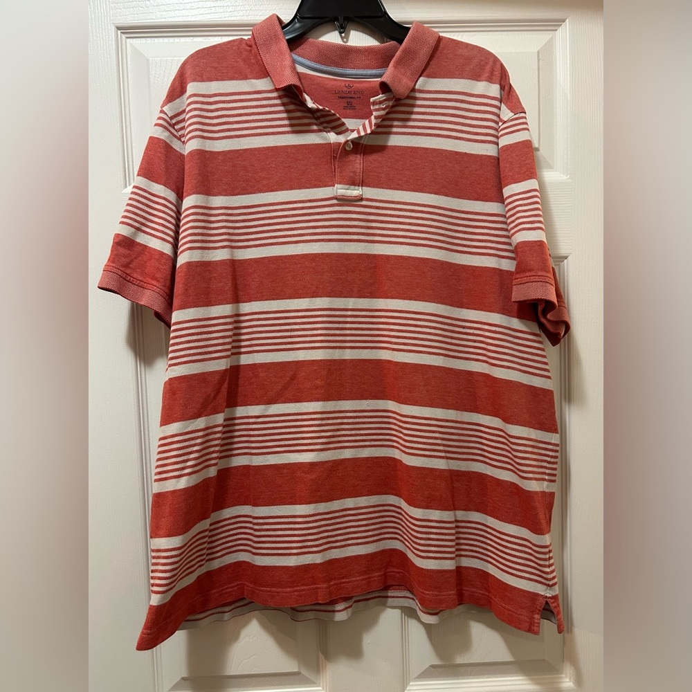 Lands End Men’s Striped Red Polo Shirt
